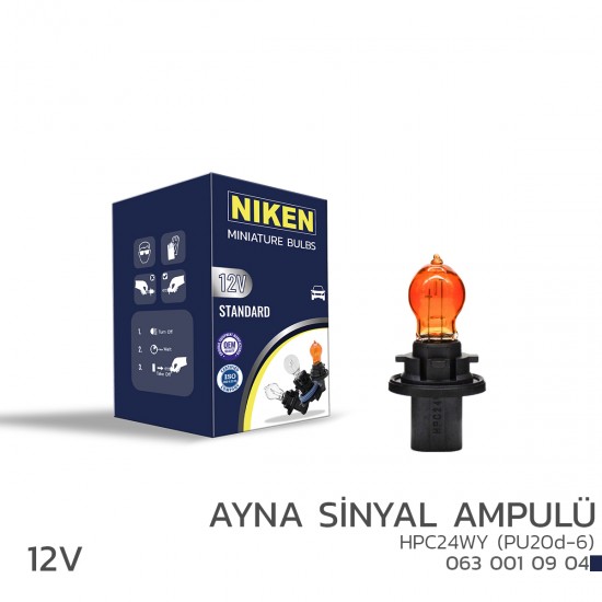 Nıken 12v Hpc24wy Ayna Sinyal Ampülü (Pu20d-6) Amber 10lu